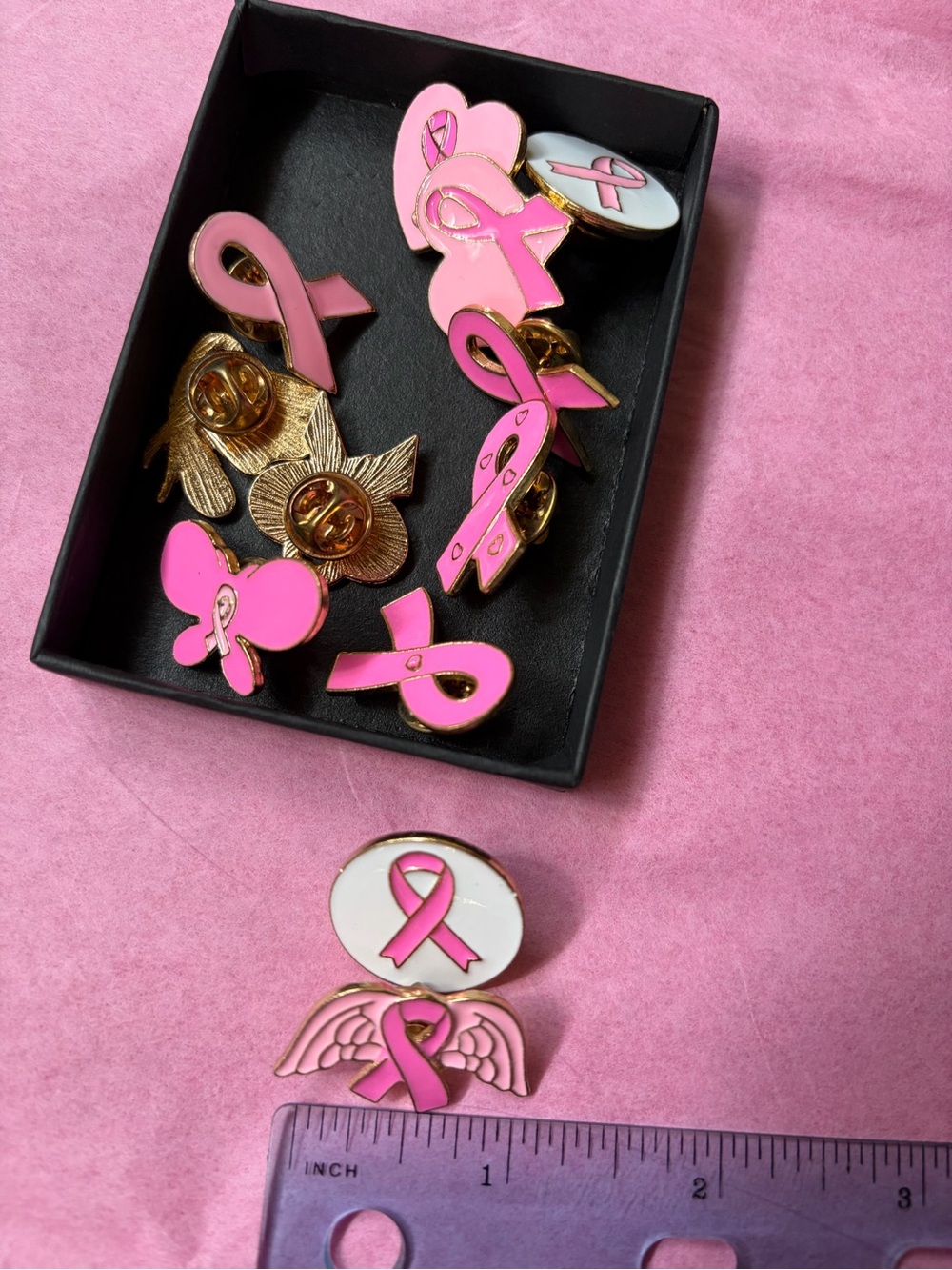 Pink Ribbon Awareness Enamel Pin Set - Picture 6 of 6
